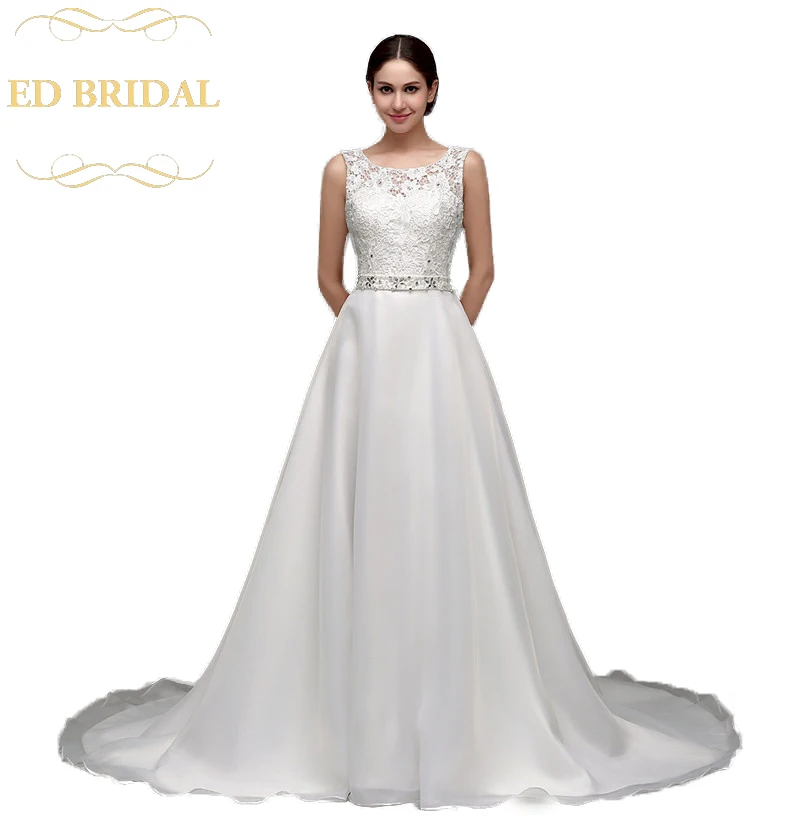 Buy A Line Lace Organza Beaded Belt Wedding Dress