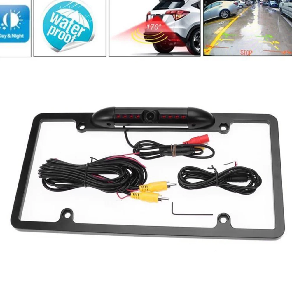 

HD Waterproof Auto Accessories License Plate Frame With Camera Auto Reverse Night Vision Backup Adjustable Angle Rear View Led