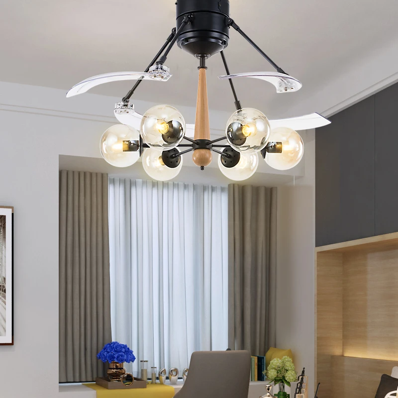 

Creative contracted invisible fan lamp ceiling fan lamp living room Nordic bedroom household dining room LED magic bean chandeli