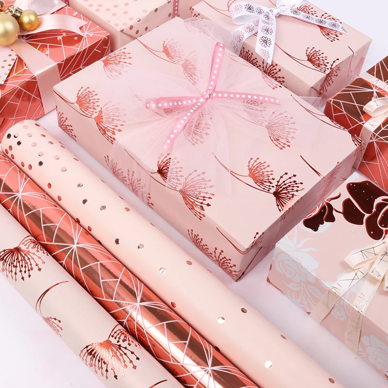 Christmas Wrapping Paper Roll, Shiny Rose Gold Ornaments, Winter Holiday Gift  Wrap, Wrapping Paper Sheets Vintage Gift 5 Sheets Modern Foil 