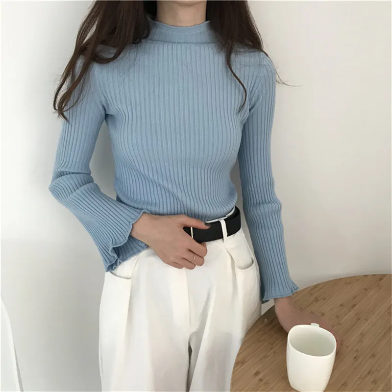 

Women Sweater Pullovers Turtleneck Solid Knitted Slim Autumn Winter Long Sleeve Women Sweaters