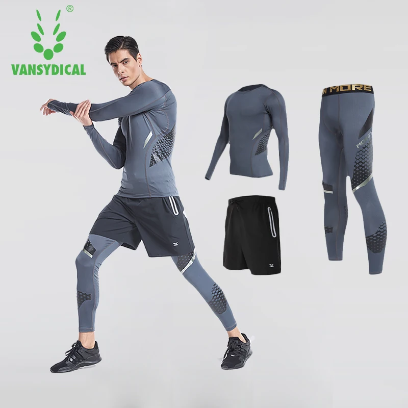 Vansydical 2019 мужские компрессионные костюмы Мужские дышащие для бега мужская