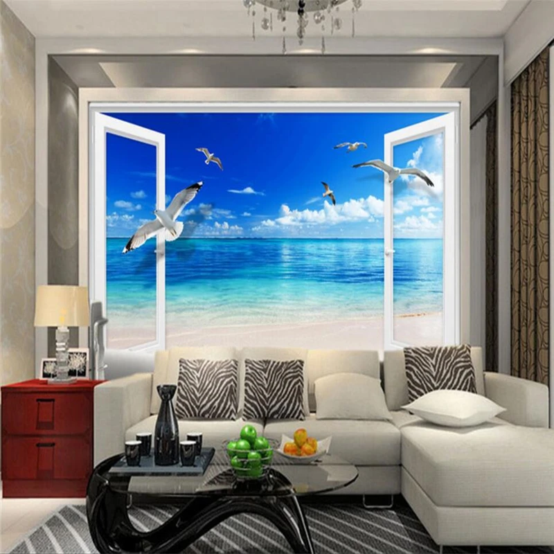 Outside window Ocean blue sky Custom 3D mural wallpaper for walls 3 d TV backdrop bedroom living room sofa wall mural wall paper