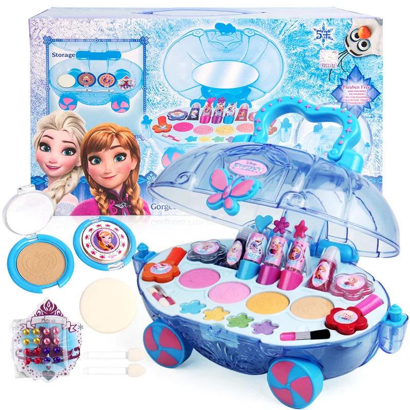 

Disney 2018 Girls Princess Makeup Car Set Frozen Children Show House Makeup Box Safe Non-toxic Cosmetics Toys Girls Lipstick