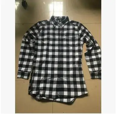 Модная мужская клетчатая рубашка на молнии с длинным рукавом в стиле хип-хоп, удлиненный оверсайз, фланелевая дизайнерская брендовая рубашка для мужчин - Цвет: Серый