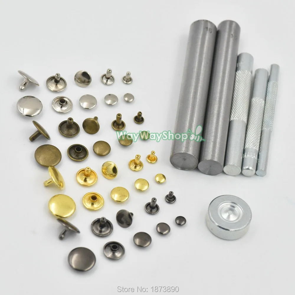 

100 sets Double Round Cap Rivet Stud + One Tool Leather Bronze Silver Black Gold Mix choise