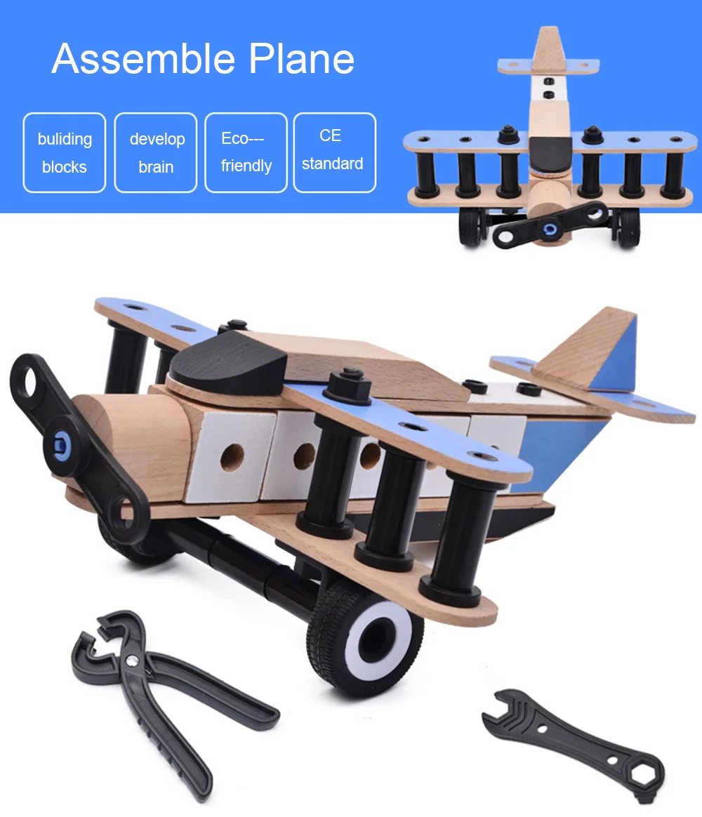 

DIY Toy Assembly Construction Jigsaw Puzzle Handmade Educational Woodcraft Set 3D Navy Plane Model Kit Toy