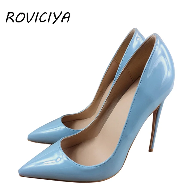 Light blue Women pumps pointed toe thin high heel party wedding shoes ...