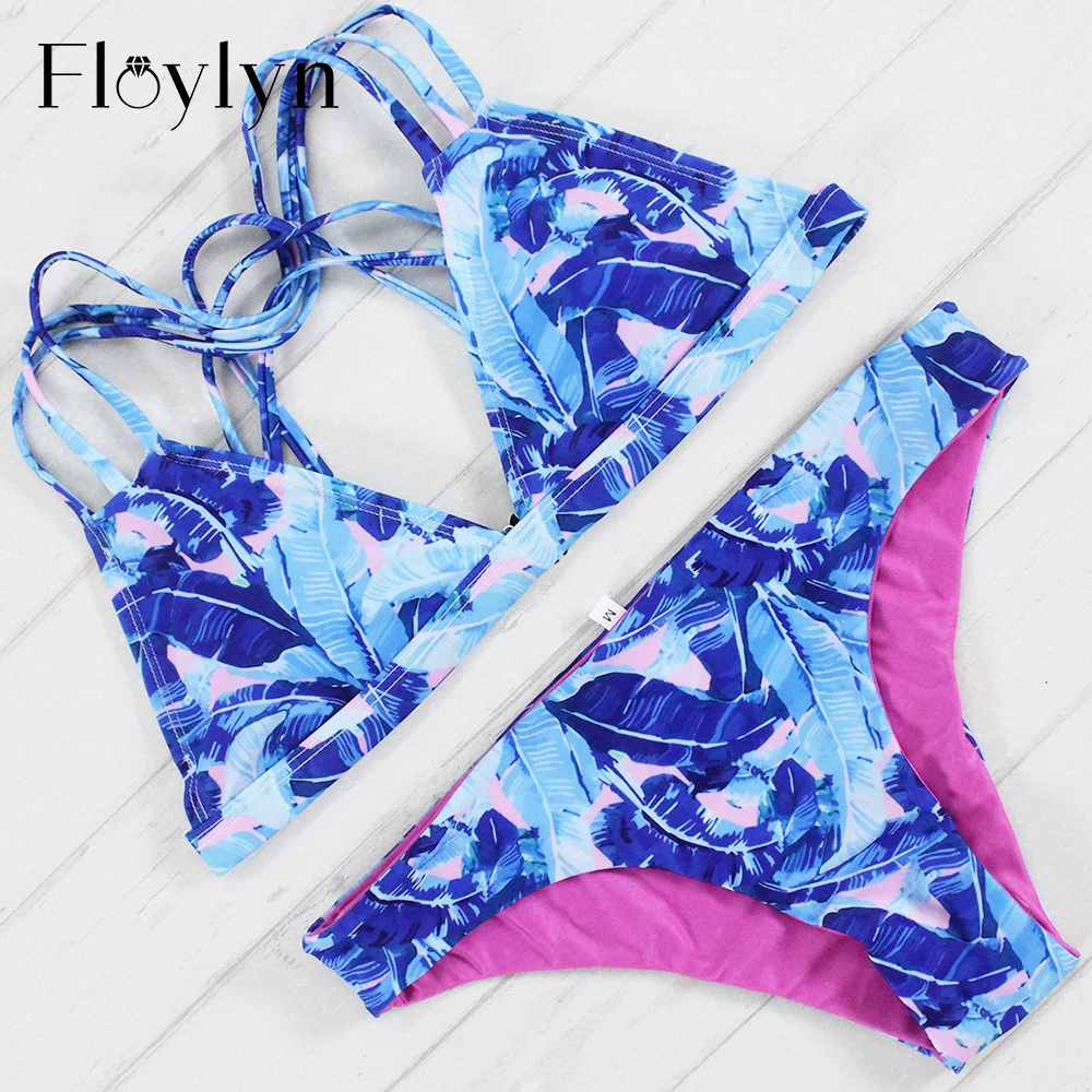 Floylyn Beach Womens Strappy Bikinis Set Women Halter Push Up Bikini