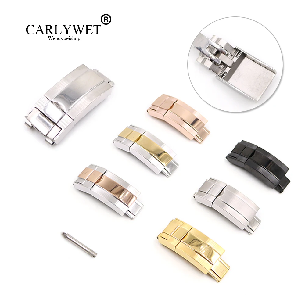 

CARLYWET 16m x 9mm Brush Polish Stainless Steel Watch Band Deployment Clasp For Bracelet Rubber Leather Strap Oyster Submariner