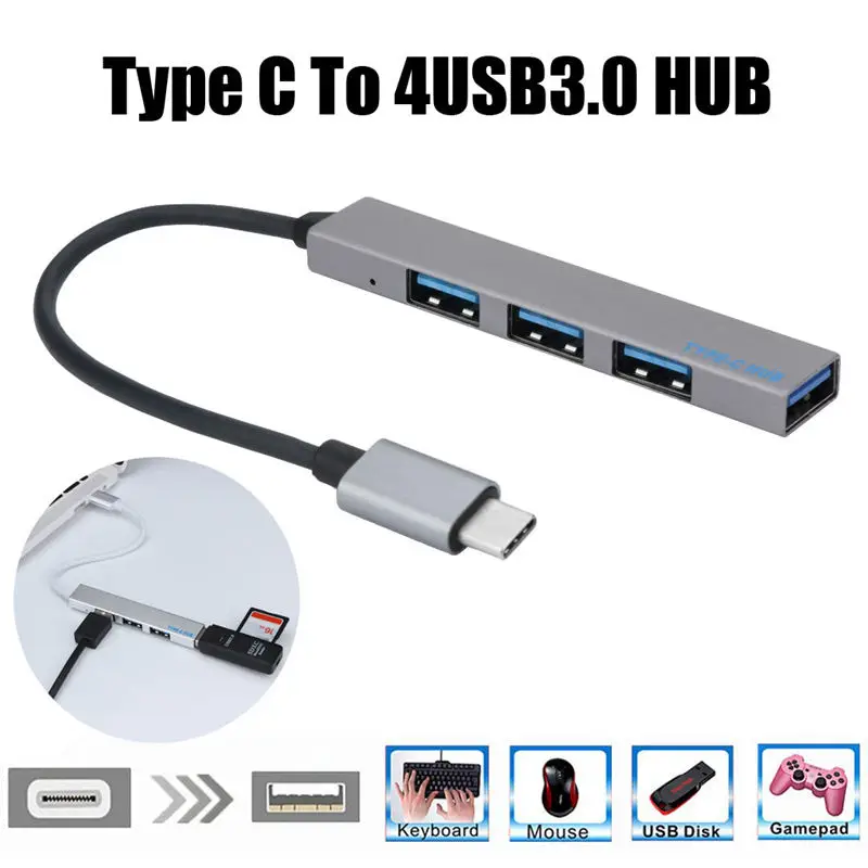 Type-C до 4 usb-хаб эспандер ультра-тонкий Мини Портативный 4-портовый Usb 3,0 концентратор Usb интерфейс питания для Mac-Book ноутбук планшет