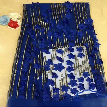 

Latest African Lace 2019 3d Royal Blue Flowers Embroidery Dress Net Lace French High Quality Lace Fabric Sequence Lace Fabric