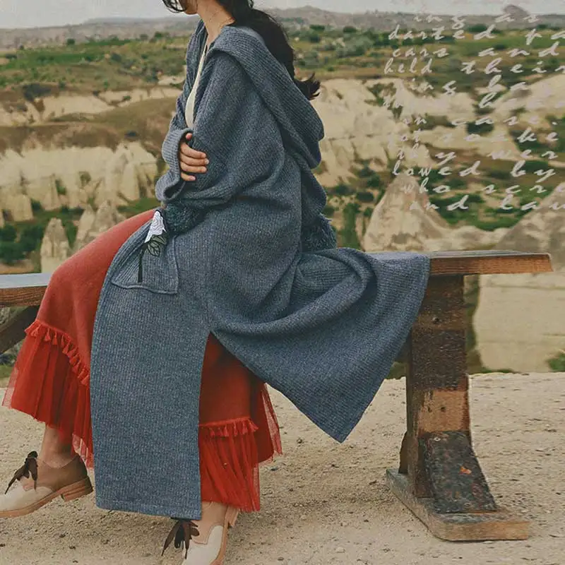 2020 Boho Cardigan Hooded Oversized Knitted Rose