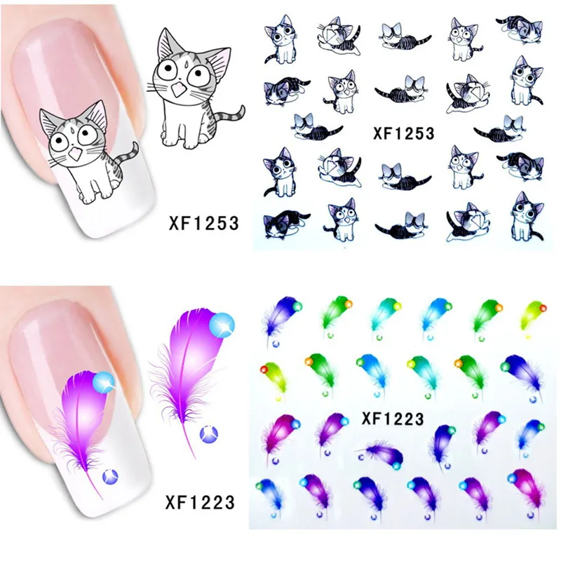 

1 Sheet Nail Sticker Manicure Temporary Tattoos Heart Lipstick Cat Panda Sweet Kiss Pattern Water Transfer Beauty Nail Art