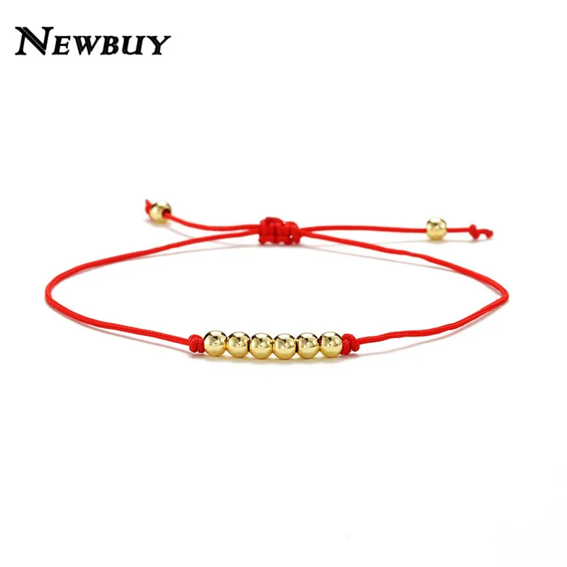 

NEWBUY Trendy Gold Color 4mm Copper Beads Charm Bracelets For Women Girl Handmade Red String Lucky Braccelet Female Accessories