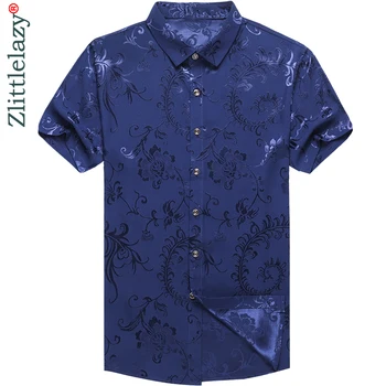 

2019 brand casual summer luxury floral short sleeve slim fit men shirt streetwear social dress shirts mens fashions jersey 21003