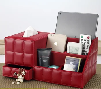 

Europe large size desktop leather+wooden makeup storage box Desktop cosmetics storage box desktop jewelry box organizer SNH002