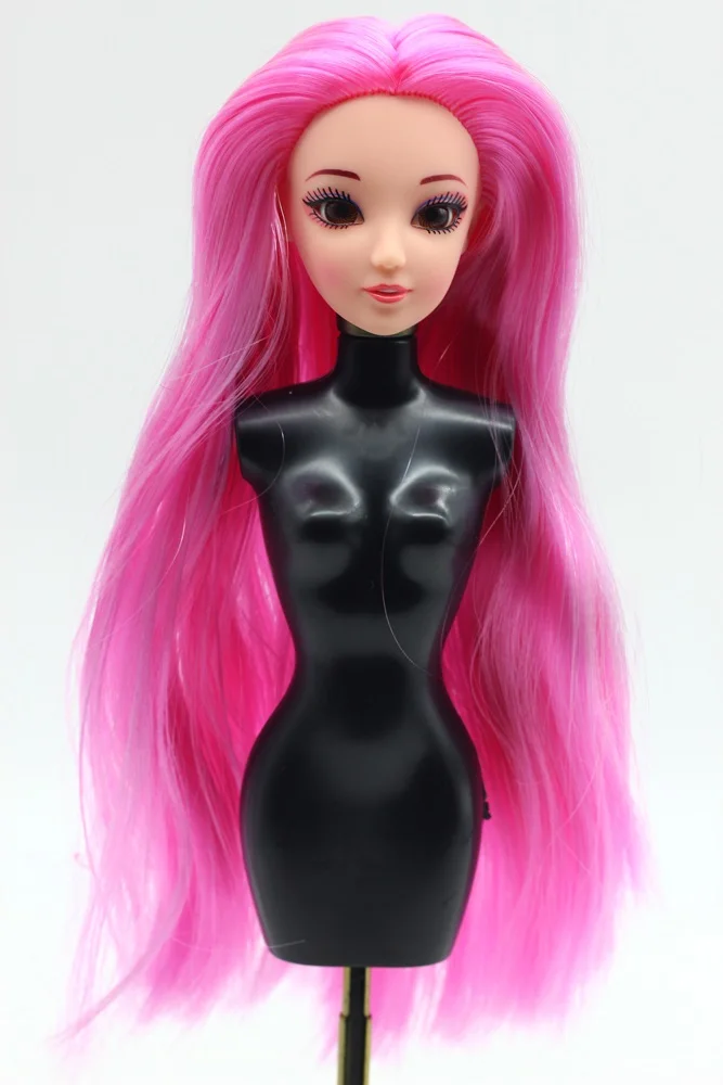 1 шт 3D глаза голова куклы с цветными волосами для куклы Барби голова er009 - Цвет: Розовый