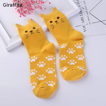 

Candy Color Cute Cat Women Girl Cotton Socks Korean Tube Harajuku Funny Casual Cheap Novelty Art Vintage Sock White Yellow