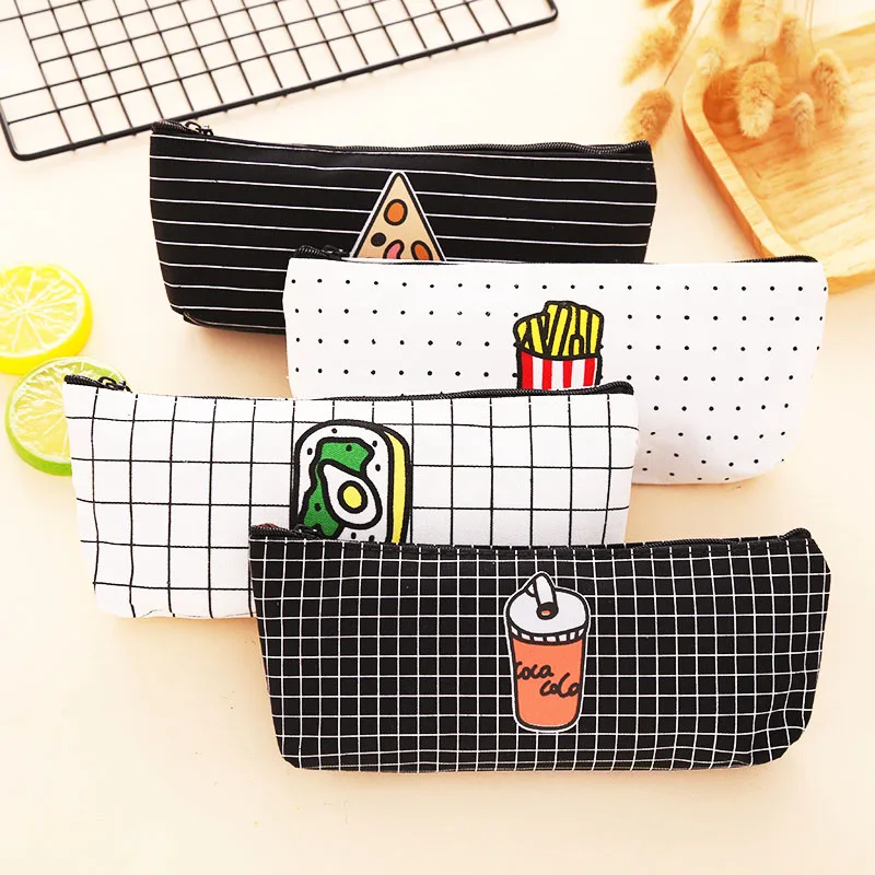 

1pc Cute Food Design Pencil Bag Canvas Pencil Case Pen Box Students Stationery Gifts for Children Office and School Supplies