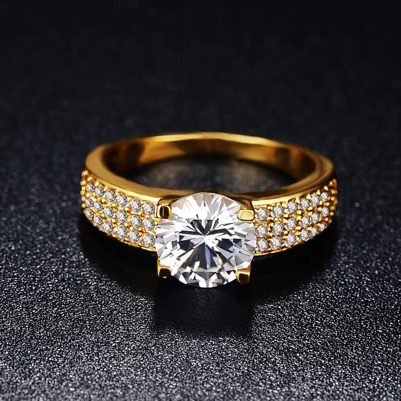 Отправка подарок 18 KRGP массивная, желтая, Золотая кольцо натуральный 6 мм Циркон CZ обручение Свадебные кольца украшения для женщин NCRI0010