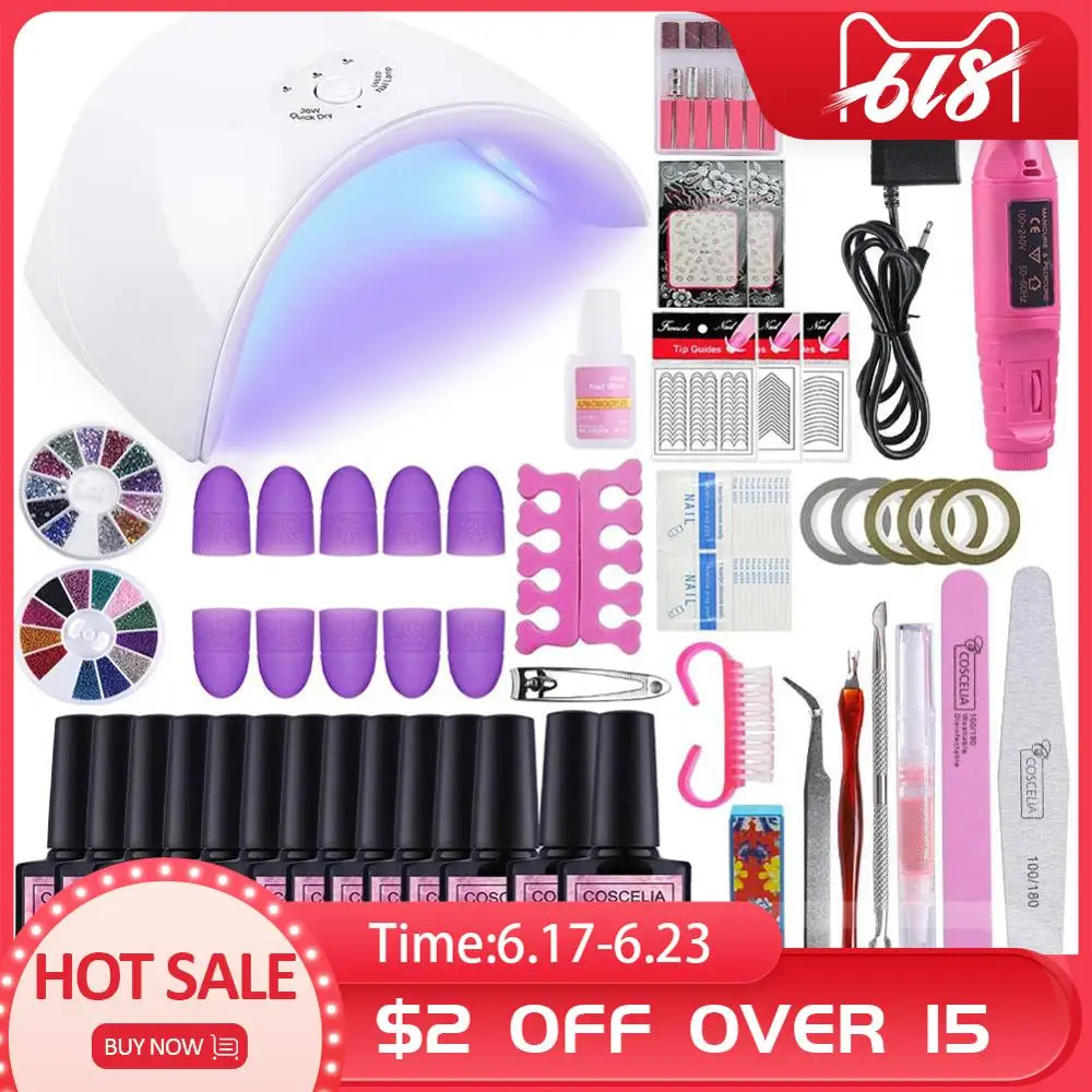 

Nail Set with UV Led Lamp 36W Dryer Nail Kit 20000RPM Machine Tool Set For Nail kit Pedicure Manicure Tools 8ml Gel Polish