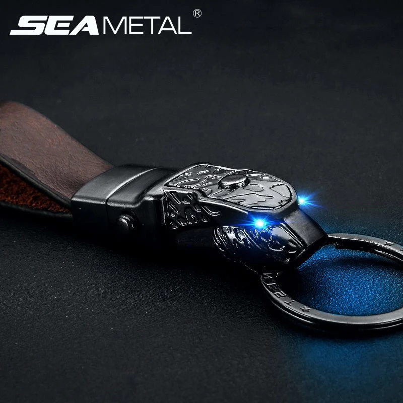 

Car Keychain LED Light Key Rings Hanging Pendant Leopard Head For Motorcycle Men Women Key Chain Holder Gift on Auto Accessories