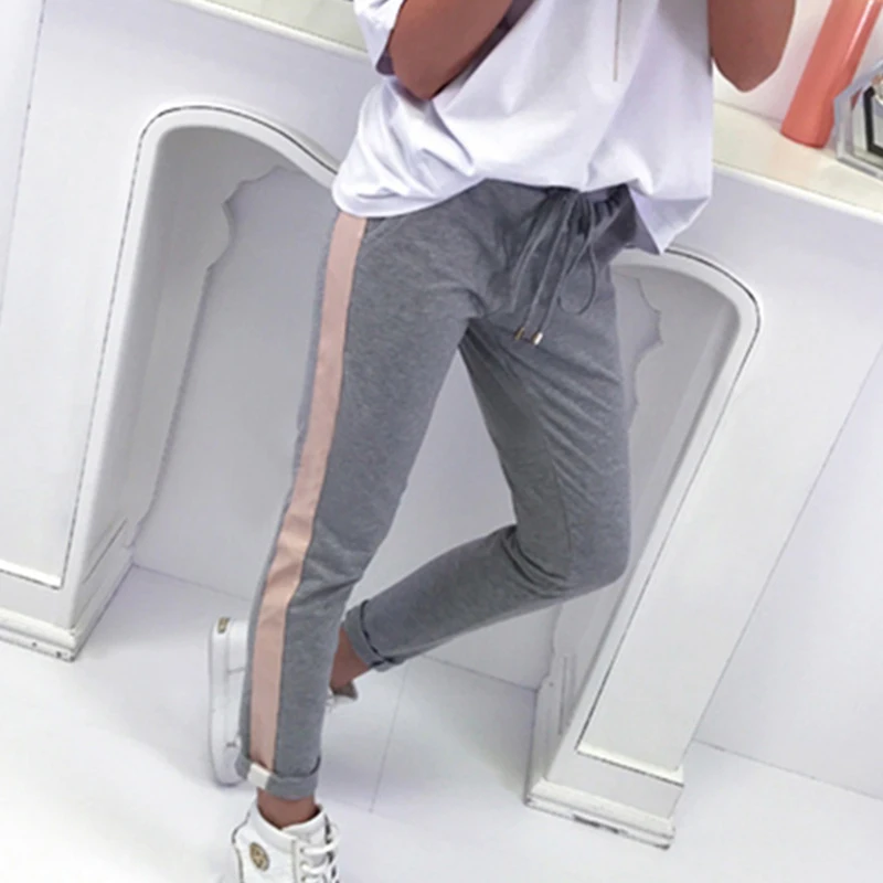 

Casual 2018 Women Pants Side Striped Trousers Mid Waist Fashion Slim Pants Pantalon For Girls WS8461R