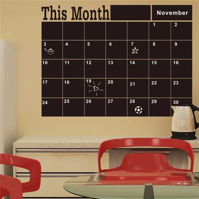 58*43cm diy month plan wall sticker chalkboard calendar vinyl decal