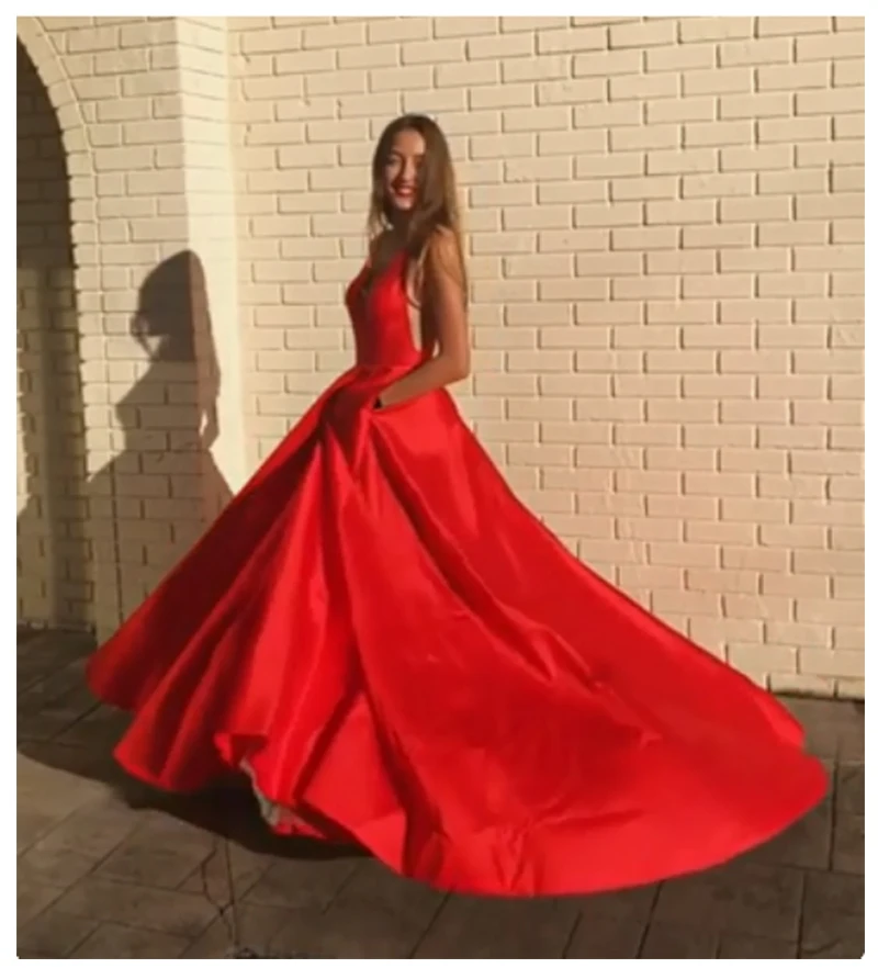 

Red Formal Evening Dress 2019 V Neck Prom Dress Floor Length Vestidos Para Formatura Backless Evening Party Gowns