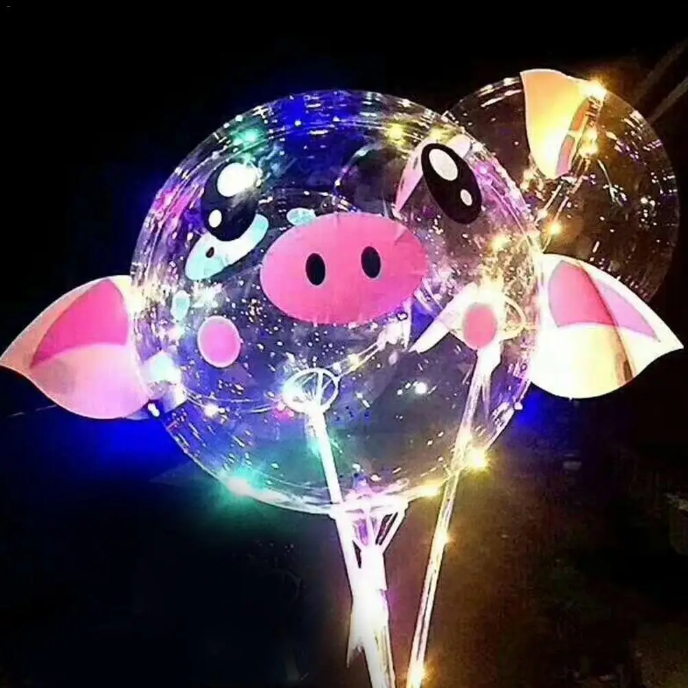 

Cartoon Pig Sticker Bobo Ball Innovative Balloon Illuminated LED Transparent Colorful Wave Ball Can Be Used Repeatedly