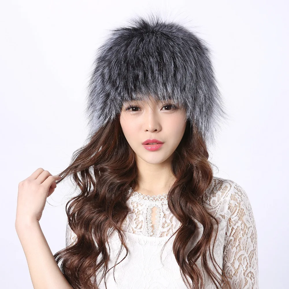 Women's hats High quality winter fox fur knit hat helmet fur real