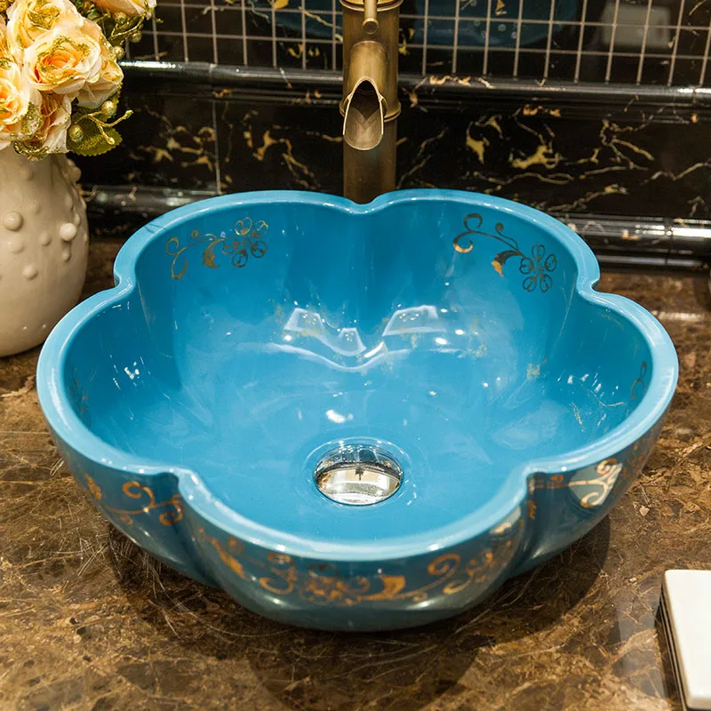 Colourful Handmade Europe Vintage Style Lavobo Ceramic Bathroom Countertop Bathroom Sink ceramic vessel sink (7)