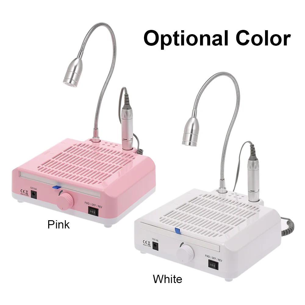 3-in-1 Multifunctional Salon Nail Art Machine 25000rpm Nail Dril Nail Dust Collector LED Desk Lamp with Nail Drill Bits Accessories