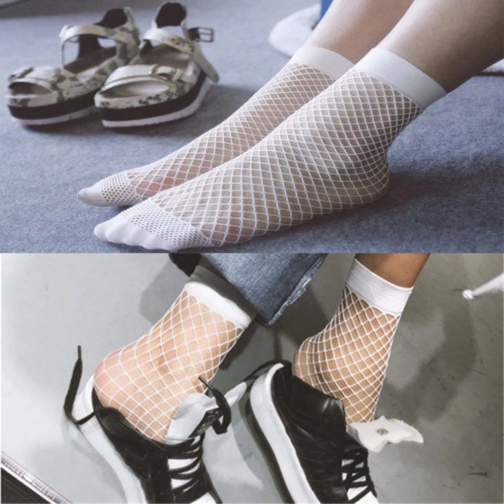 1 пара, уличная одежда, женские дышащие сетчатые носки Harajuku белого цвета, сексуальные ажурные носки, женские милые сетчатые носки - Цвет: Белый