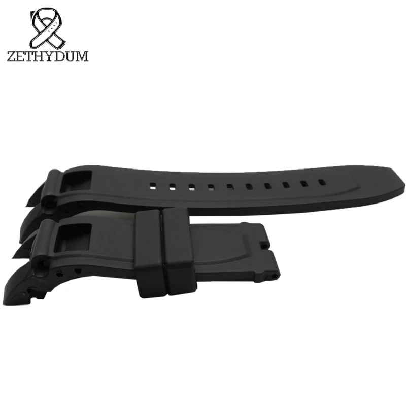 Black rubber silicone watch strap 24mm bracelet waterproof rubber