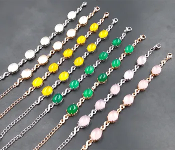 

Natural chalcedony agate bracelet Female white, pink, green, yellow four-color chalcedony bracelet bracelet