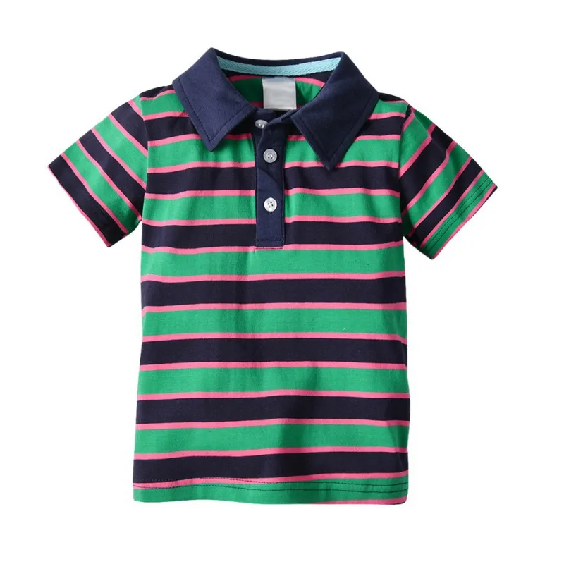 Детские рубашки для мальчиков летняя рубашка с короткими рукавами в разноцветную полоску Одежда для детей от 1 до 6 лет хлопковые