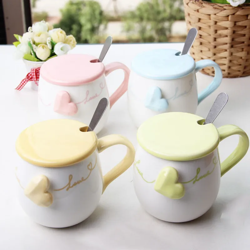 3d Heart Shaped Pot Of Tripe Ceramic Cup Embossed Creative Green Coffee Milk Mug Fashion Office Teacup And Glass