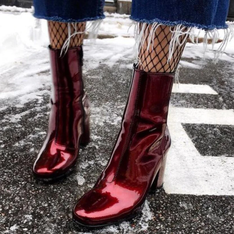 

Women's Boot PVC Leather Slip-On Ankle Boots For Women Low Heel Party Fashion Winter Boots For Girls Waterproof Snow Boot Shoes