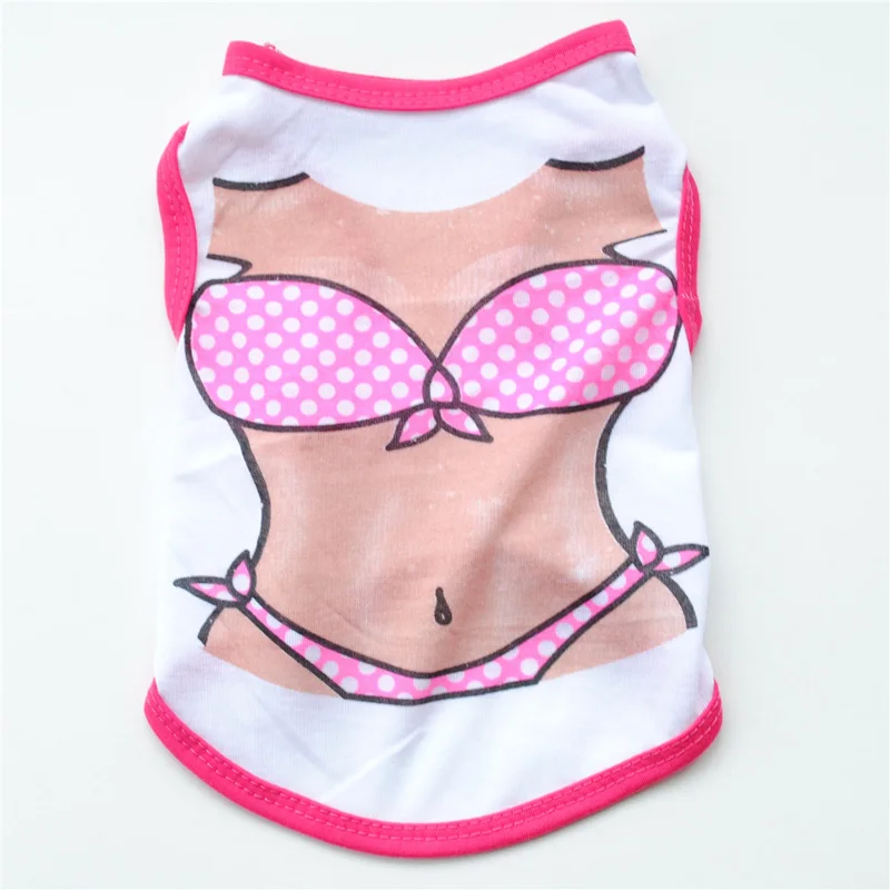 

Summer Lovely Bikini Muscle Printing Apparel Clothes Cotton Pet Dog Vest T-shirt Small Medium Dog Cat Clothes Cheap 25
