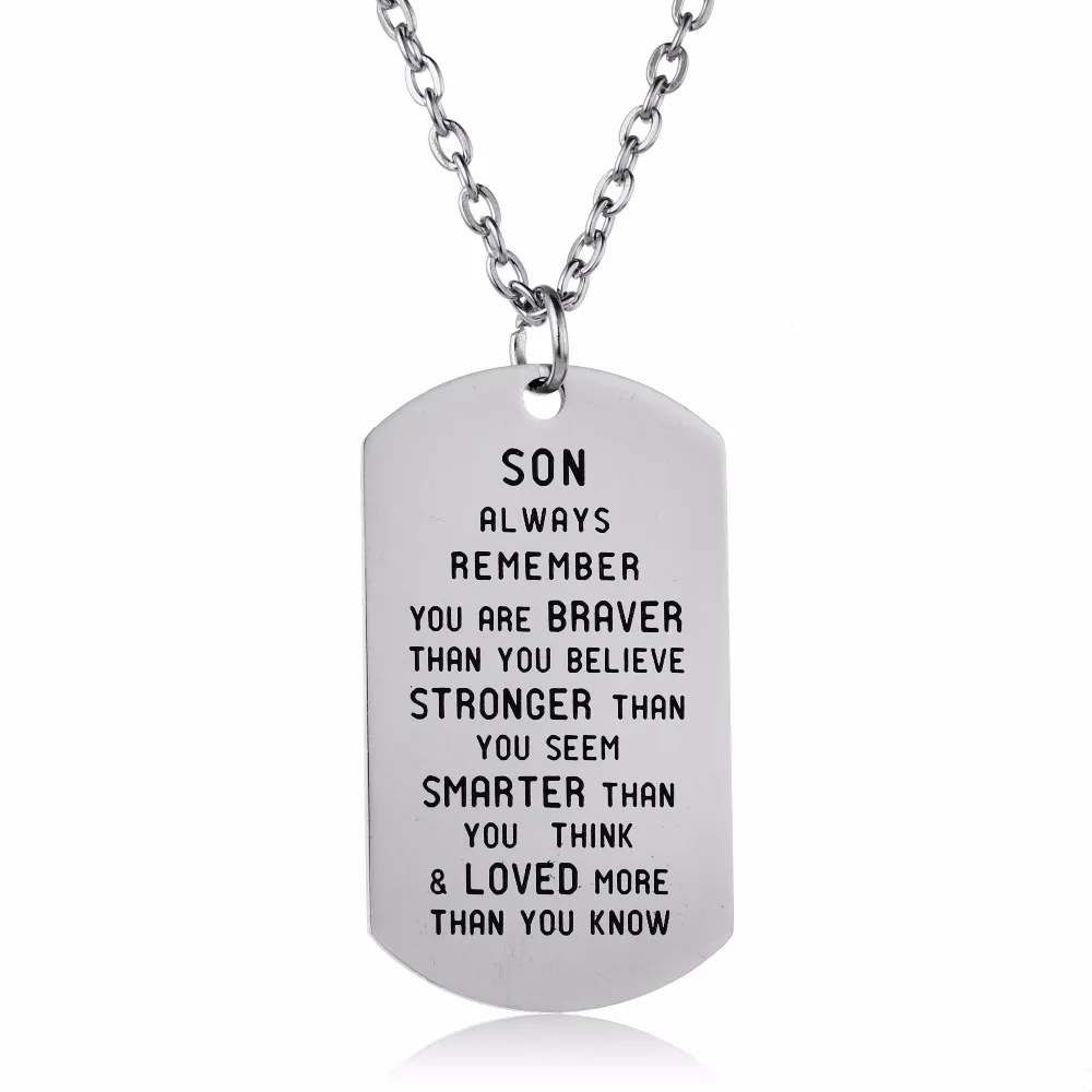 Family Son Necklaces Always Remember You Are Braver Stainless Steel Dog