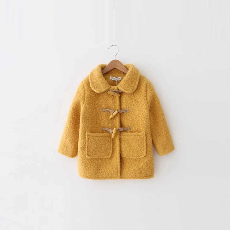 

Children's Wear Horns Buckle Woolen Coats Clothes Fashion Jacket for Girl Kid Outerwear 3-10 Years