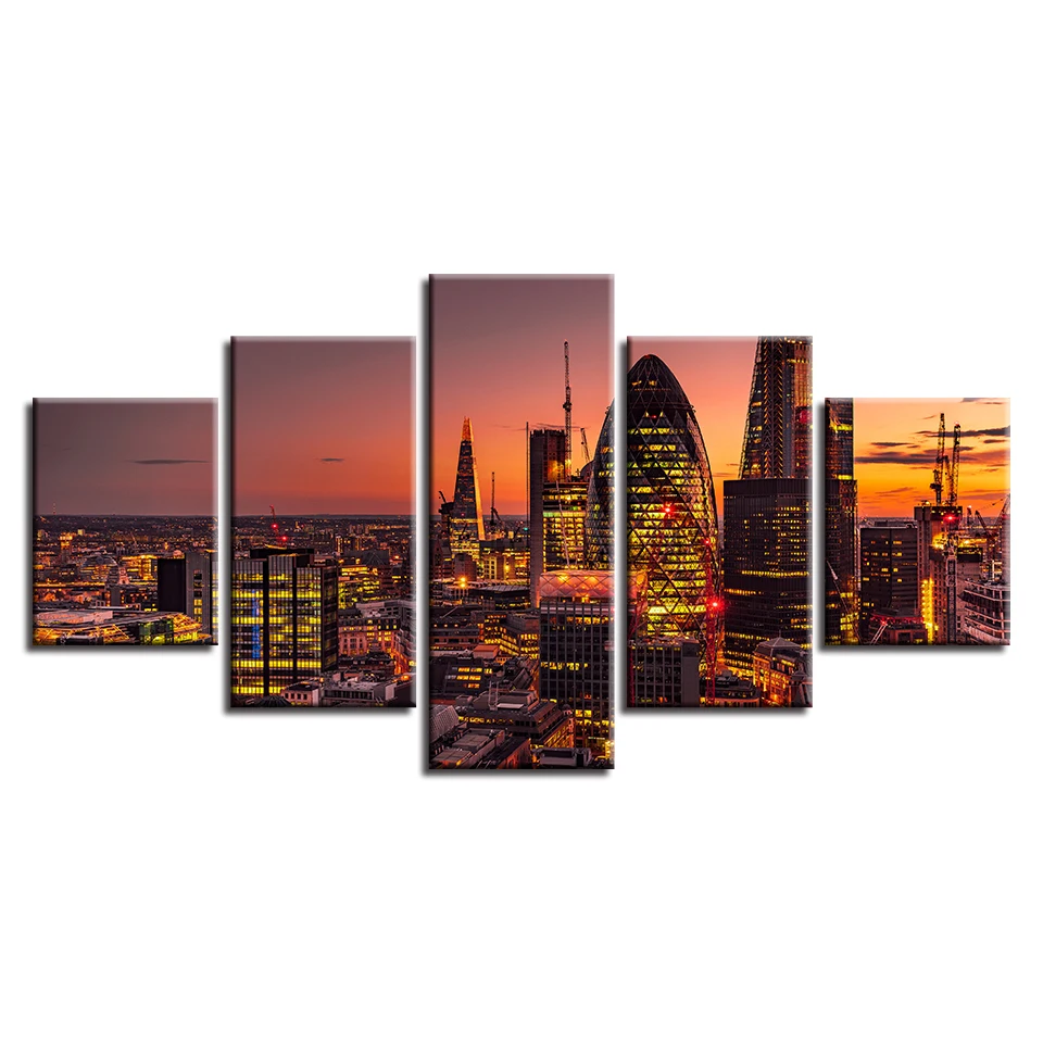 

Home Decor Print Painting Modular Vintage Art Canvas 5 Panel Sunset Architecture Scenery Wall Picture For Living Room Poster