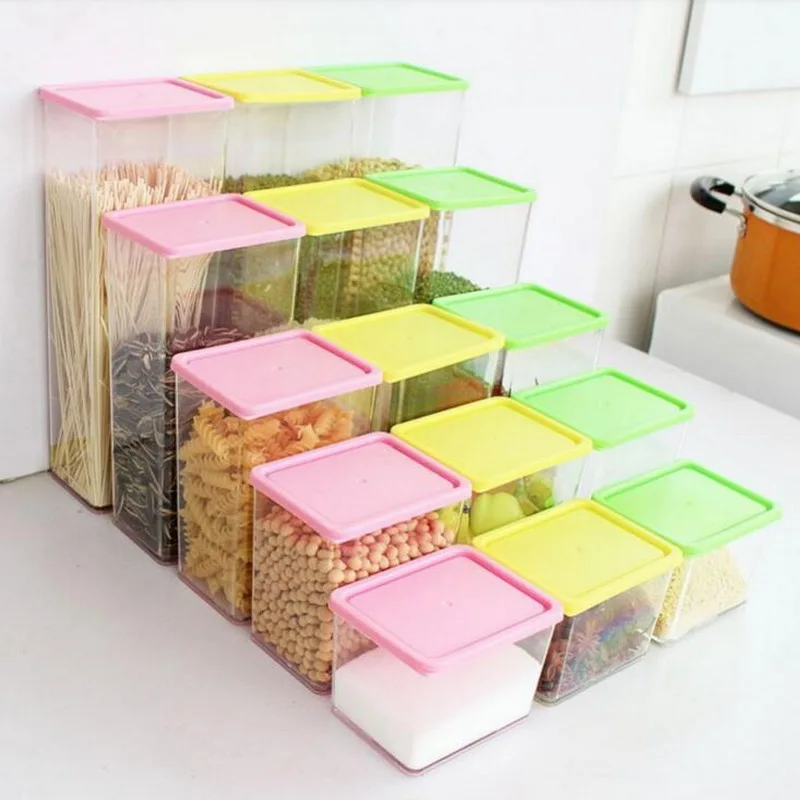 

Loozykit 370/615/810ML Quality Stackable Grain Storage Tank Kitchen Covered Plastic Sealed Cans Food Storage Crisper With Lids