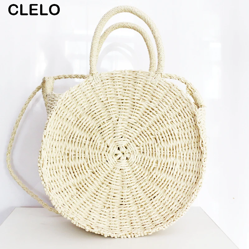 

CLELO Handmade Rattan Woven Round Handbag bohemian Straw Rope Knitted Messenger Bag Lady Bags Summer Beach Tote