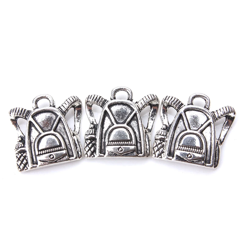 

10pcs/lot 16 x 16m Knapsack Charms Antique Silver Tone Camping, Hiking or School Designs for child diy necklace pendant jewelry