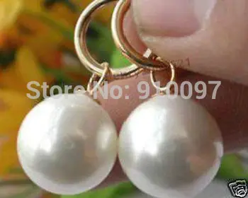 

wan free Elegant nice Huge Round 20mm china south sea white shell pearl earring
