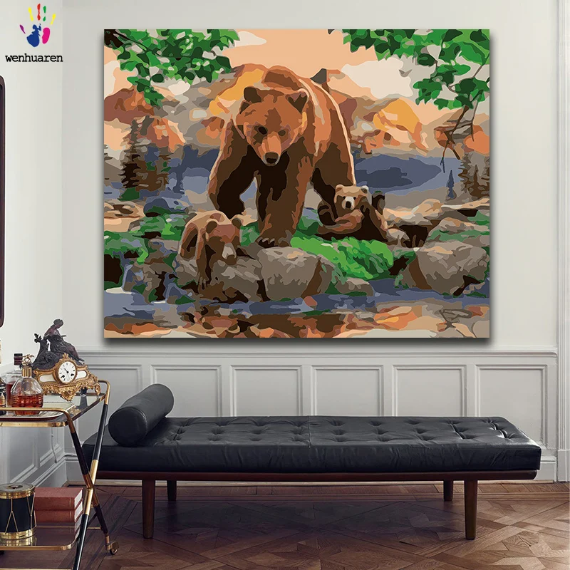 

Diy paint by numbers pictures painting by numbers with kits bear Bedroom decorative hanging painting Filling and coloring gift