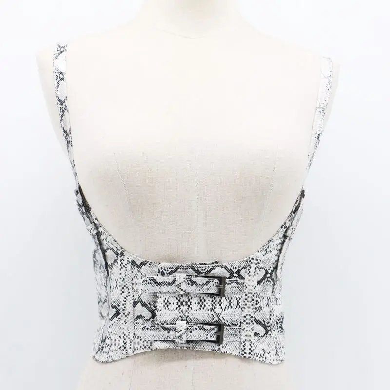 

OLOME Fashion White Snake Tank Shoulders Corsets Belt Women Female PU Wide Waistband Snakeskin Waist Belt